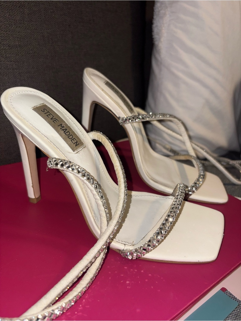 Steve Madden White Crystal-Embellished Stiletto Sandals